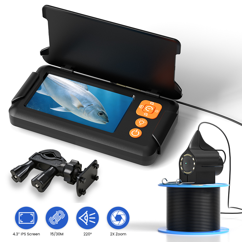 Fishing Depth Finder - Fischereikamera mit 4,3-Zoll-Bildschirm, 15M/30M Kabel, Unterwasser-Winter-Fischfinder,