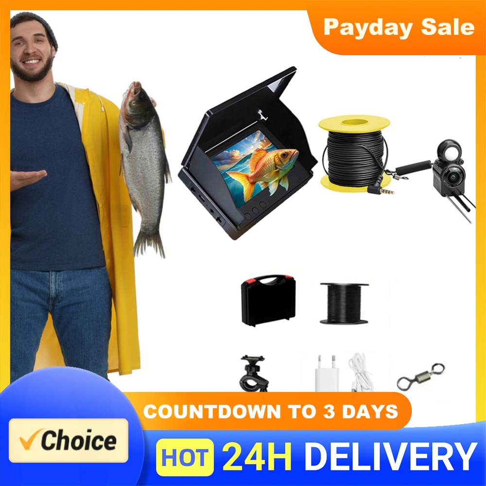 Fish Finder Portable - Unterwasser-Angelkamera mit 4,3-Zoll-IPS-Monitor, Eisfischkamera mit Nachtsicht,